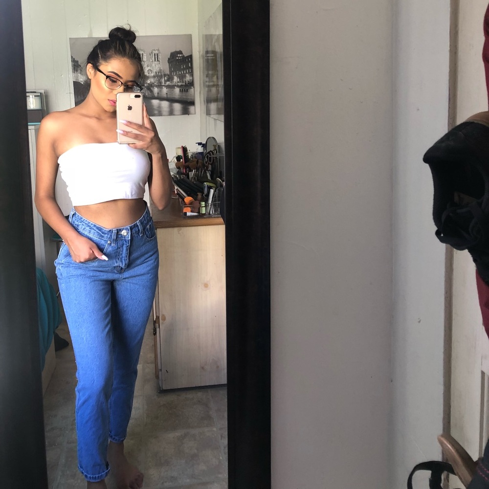 Blue high waisted mom jeans